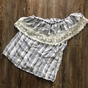 Blue & White Boho One Shoulder Top